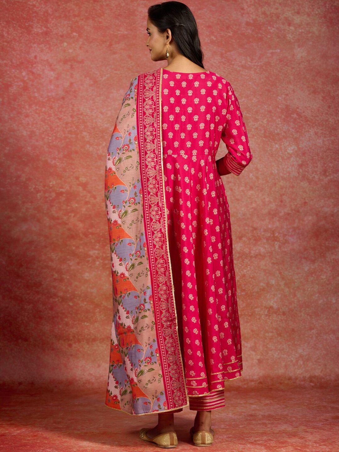 Libas Ethnic Motifs Printed Gotta Patti Pleated Anarkali Kurta & Trousers With Dupatta