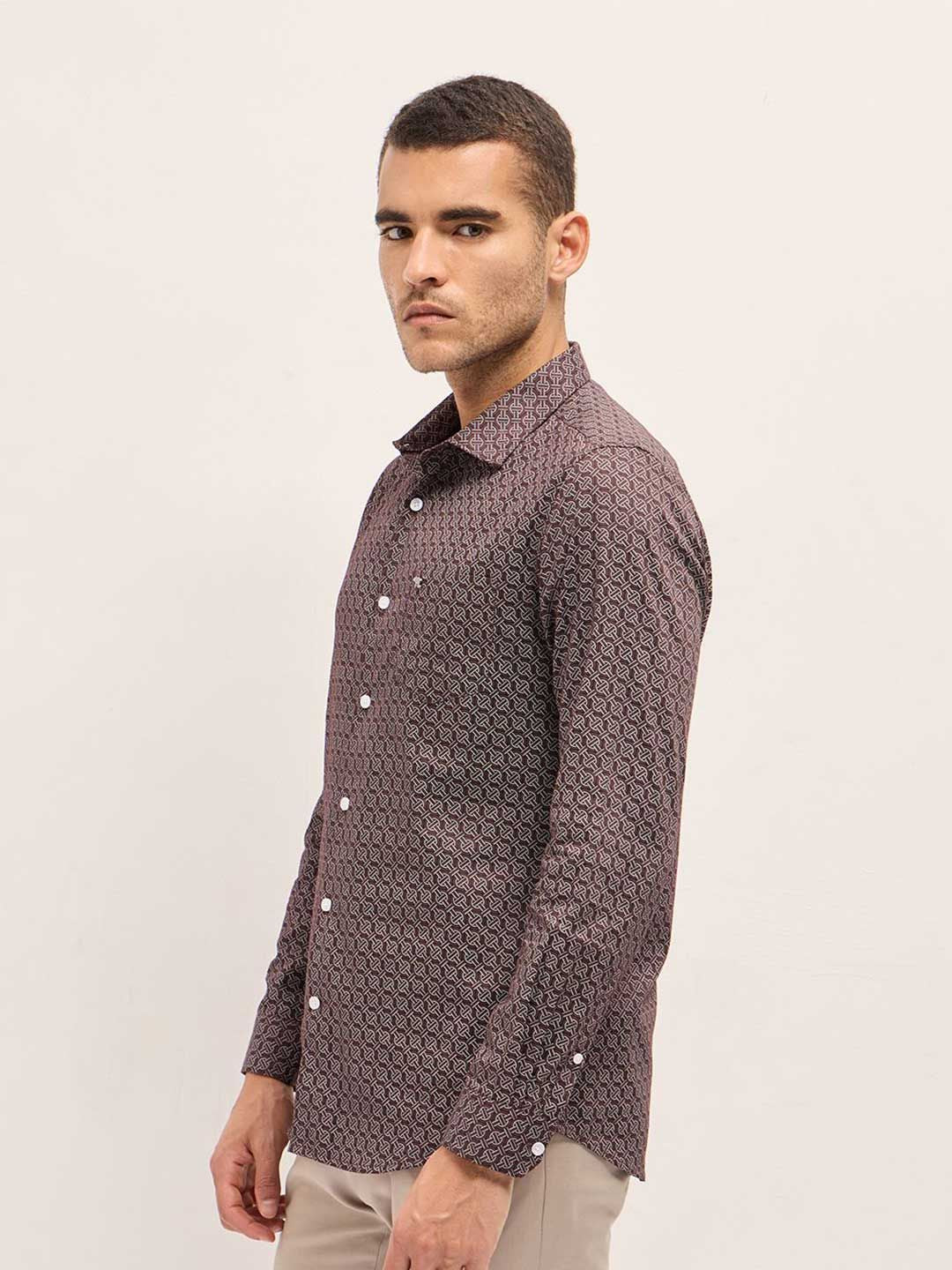 THE BEAR HOUSE Men Tailored Fit Spread Collar Geometric Printed Cotton Formal Shirt