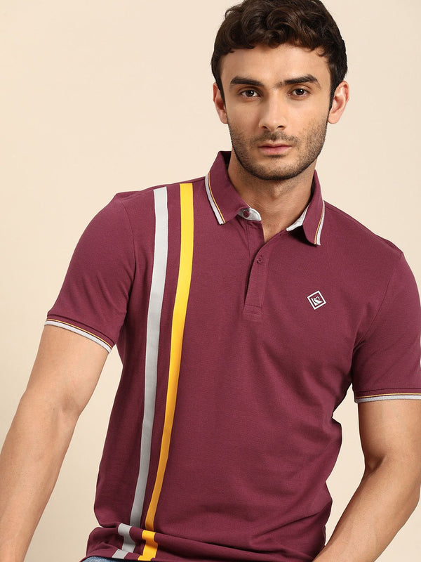 Being Human Striped Polo Collar Pure Cotton T-shirt