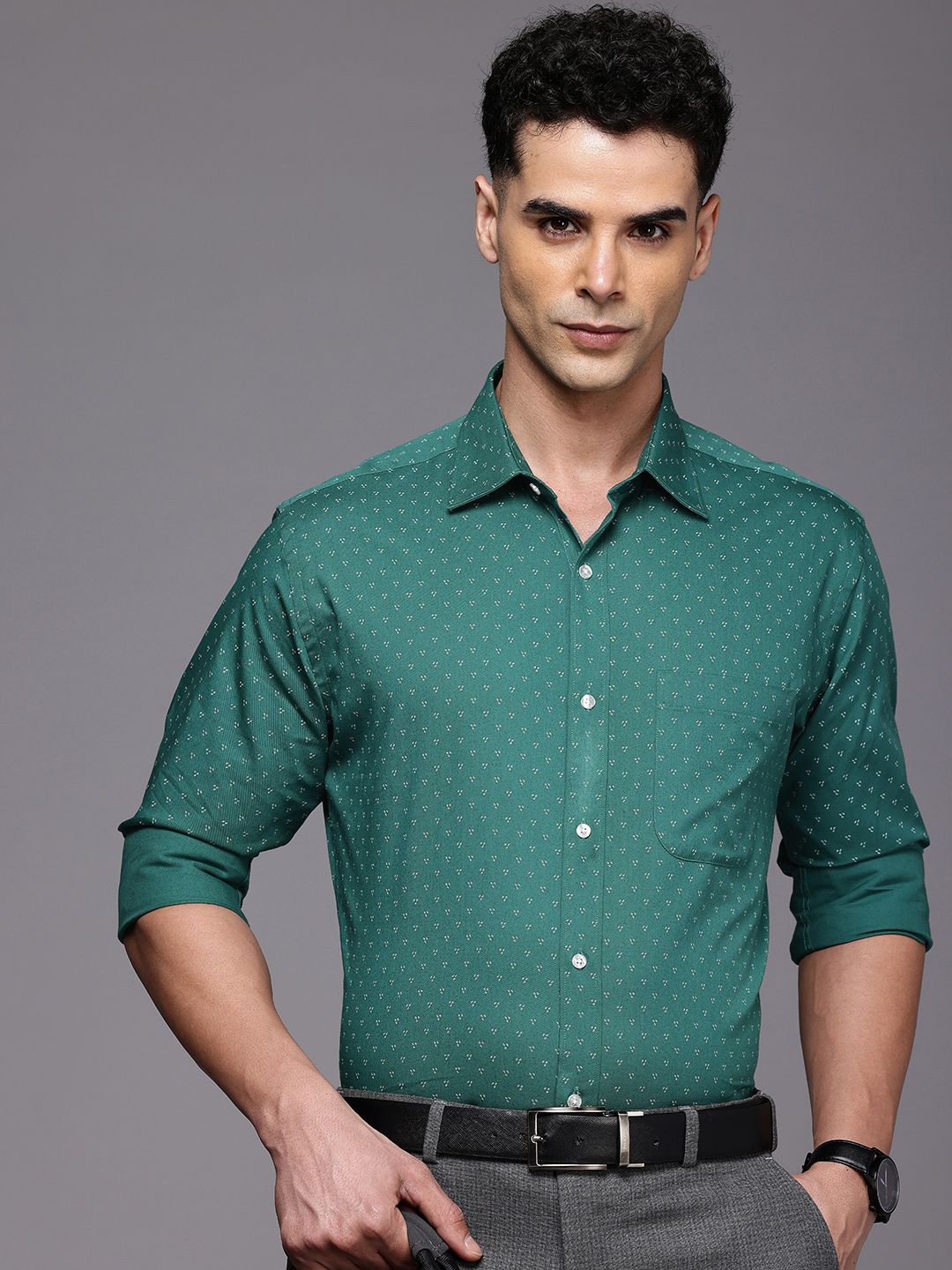 Raymond Pure Cotton Slim Fit Opaque Printed Formal Shirt