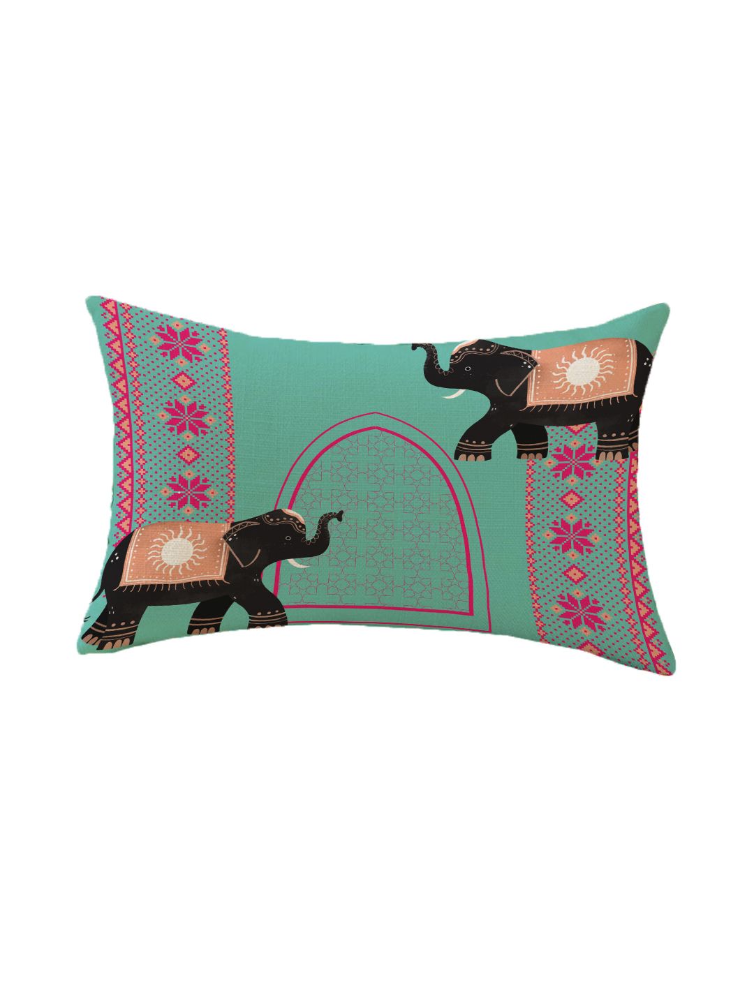 STITCHNEST Pink & Blue Set of 2 Ethnic Motifs Rectangle Cushion Covers