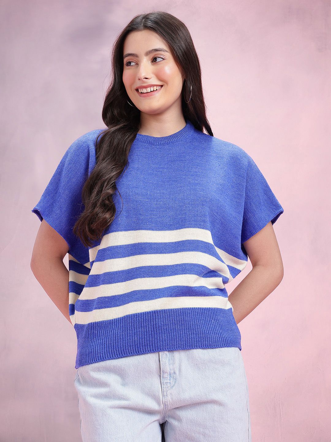 DressBerry Striped Round Neck Extended Sleeves Pullover