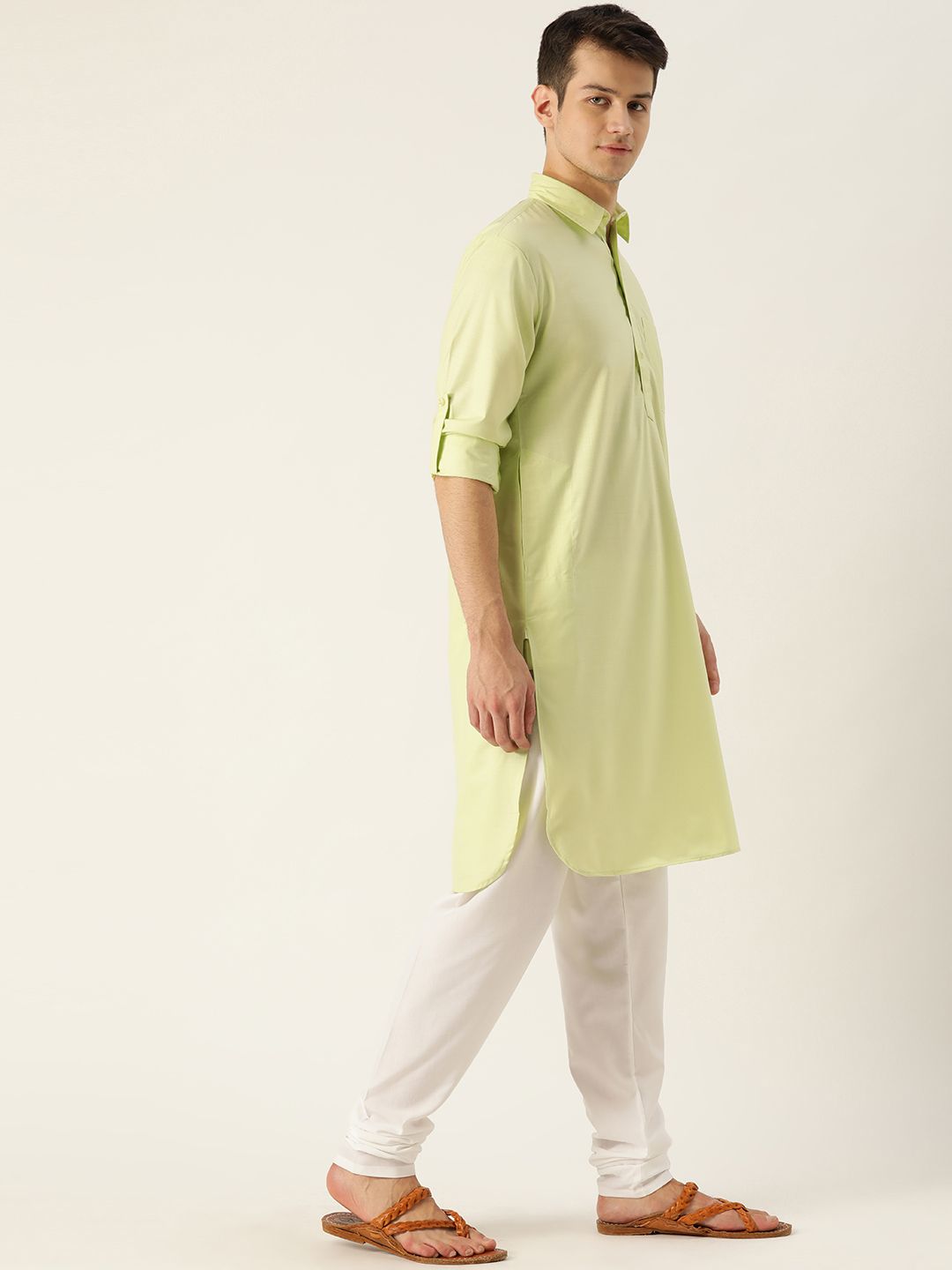 SOJANYA Men Lime Green Solid Pathani Kurta