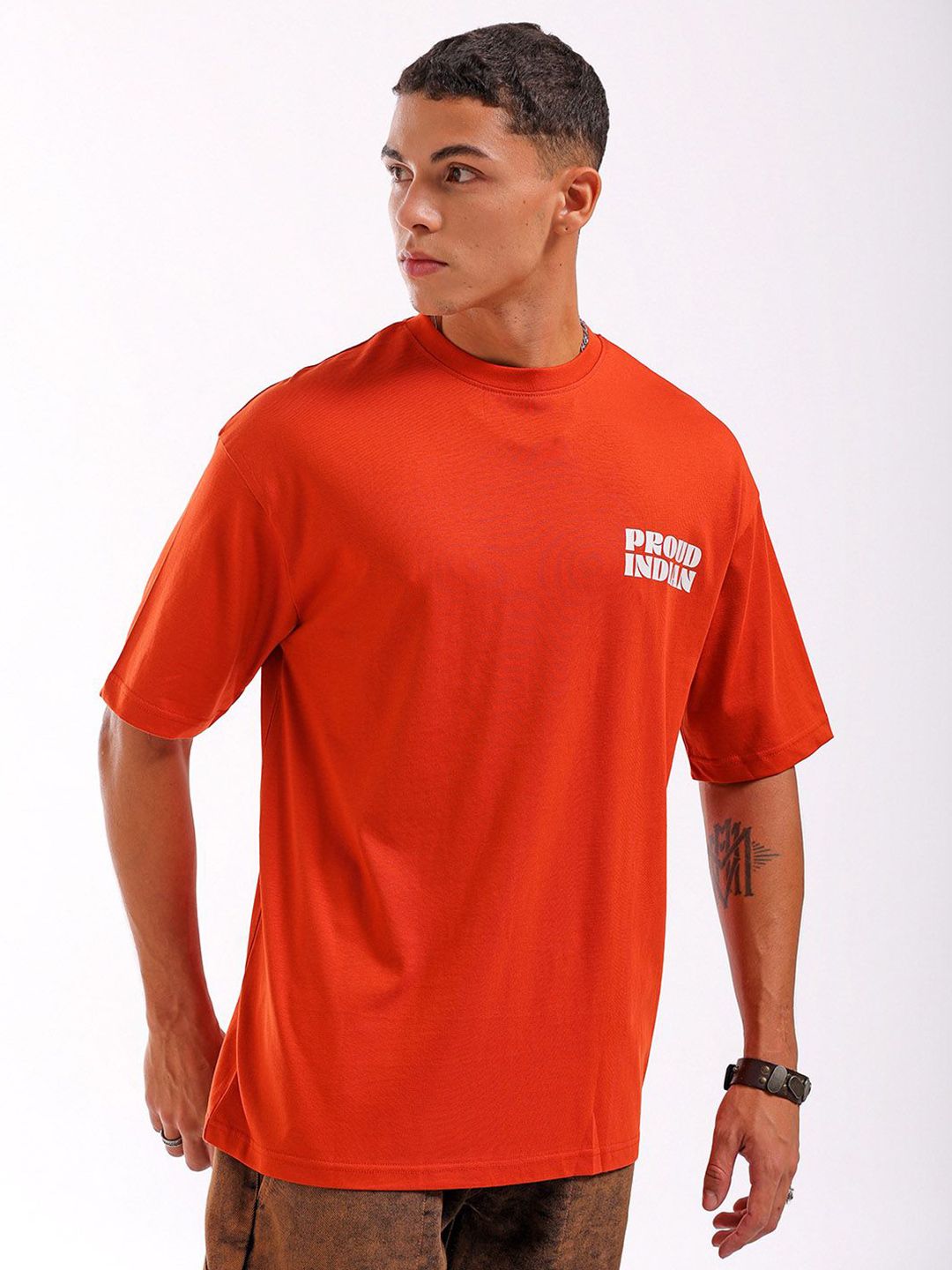 The Indian Garage Co Men Back Printed Boxy Oversized Round Neck T-shirt