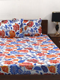 BOMBAY DYEING Cardinal Blue & White Floral 120 TC Cotton Queen Bedsheet-2.24 m X 2.54 m