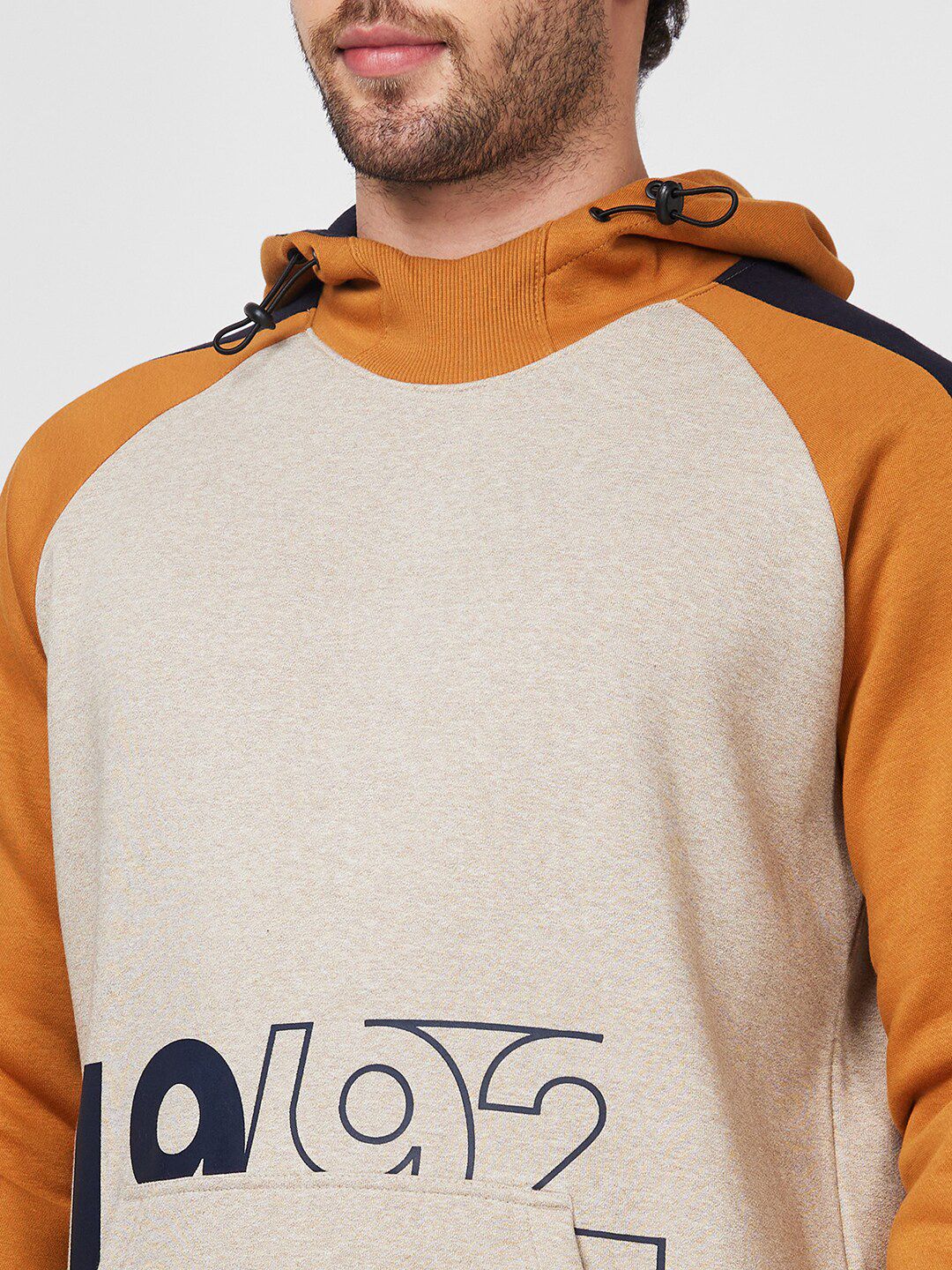 SPYKAR Typography Printed Hooded Raglan Sleeves Sweatshirt