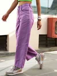 STREET 9 Women Lavender Relaxed High-Rise Cotton Trousers