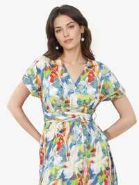 RAREISM V Neck Floral Printed Fit & Flare Midi Dress