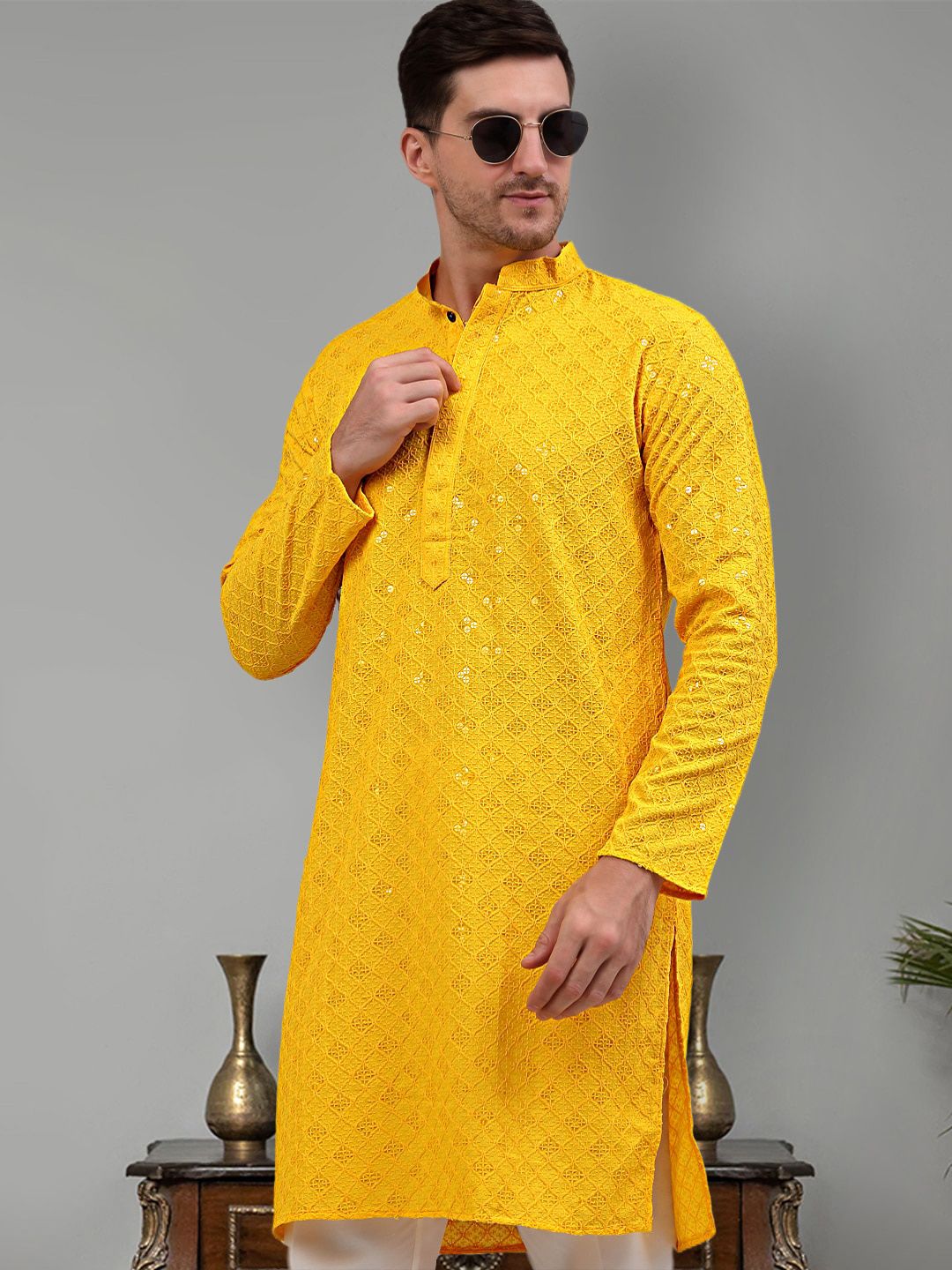 Jompers Geometric Embellished Sequinned Straight Kurta