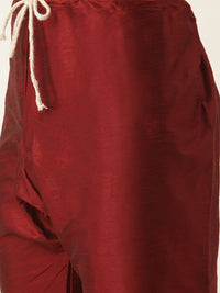SOJANYA Men Maroon Solid Kurta with Churidar & Nehru Jacket
