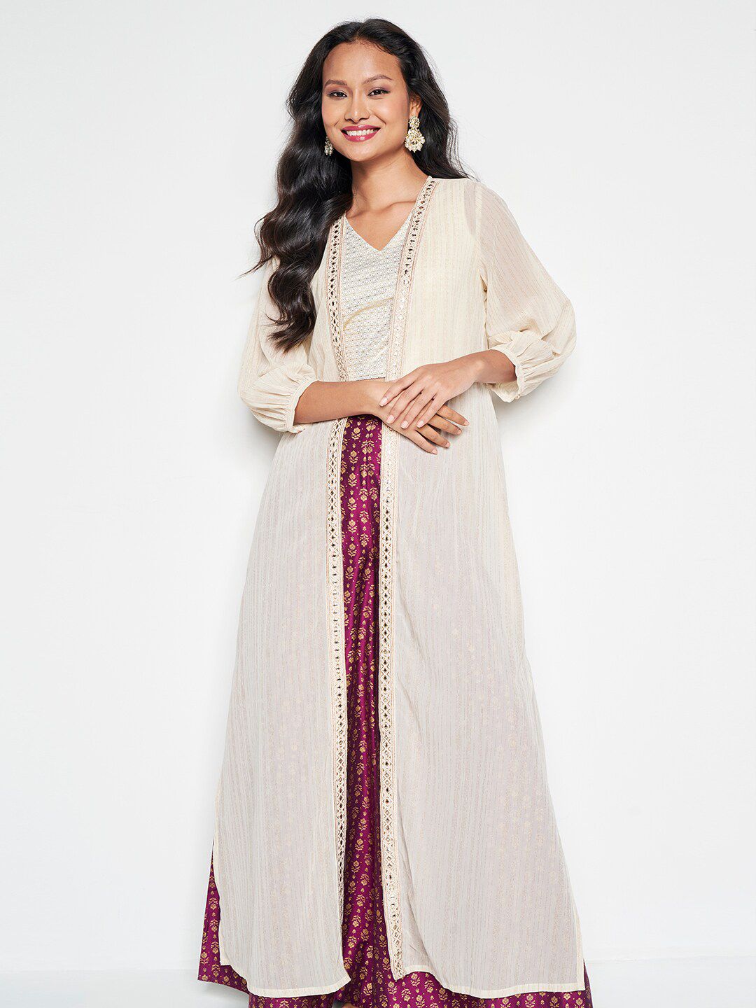 Global Desi Embellished Longline Open Front Shrug