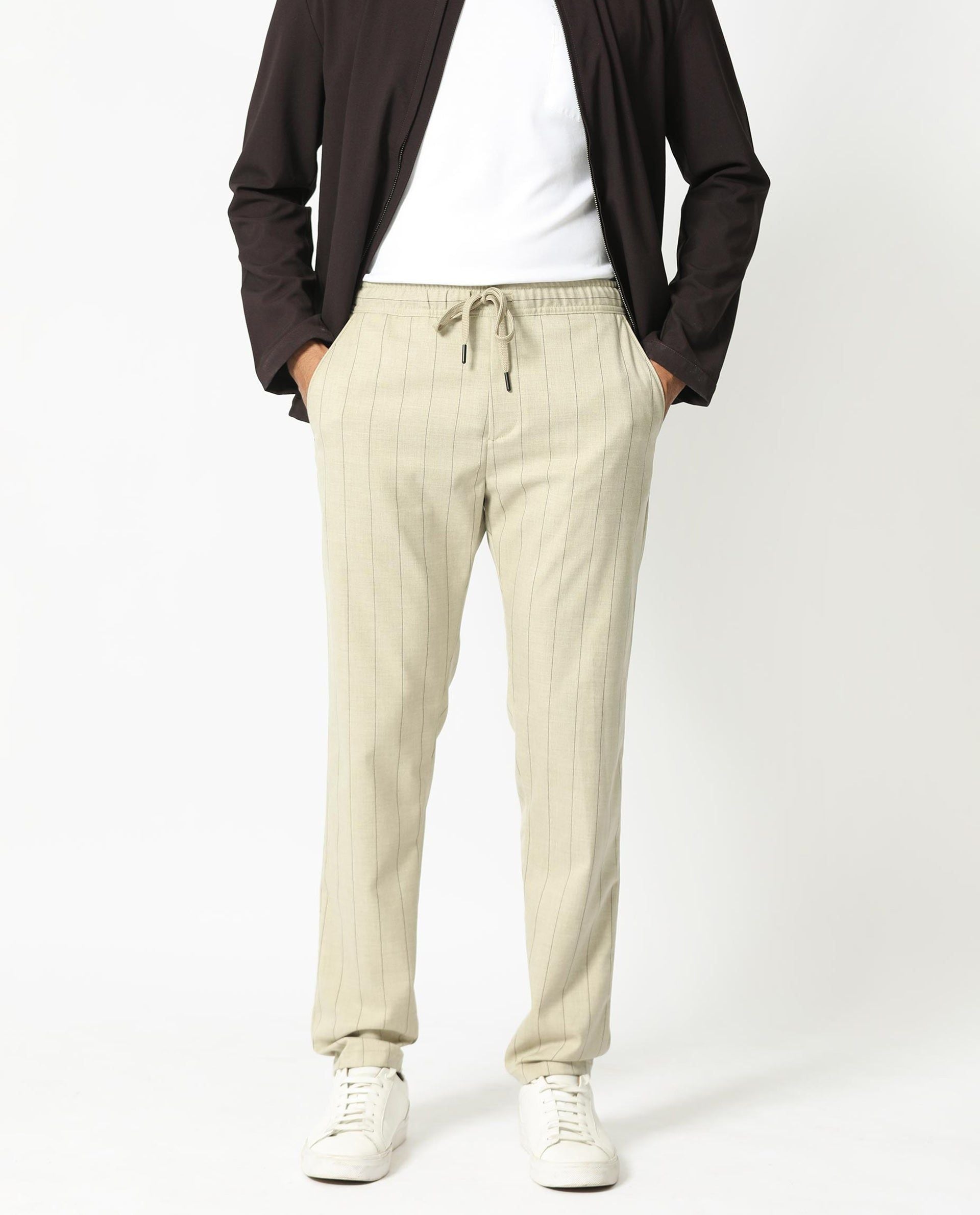 RARE RABBIT Men Striped Mid Rise Slim Fit Trousers