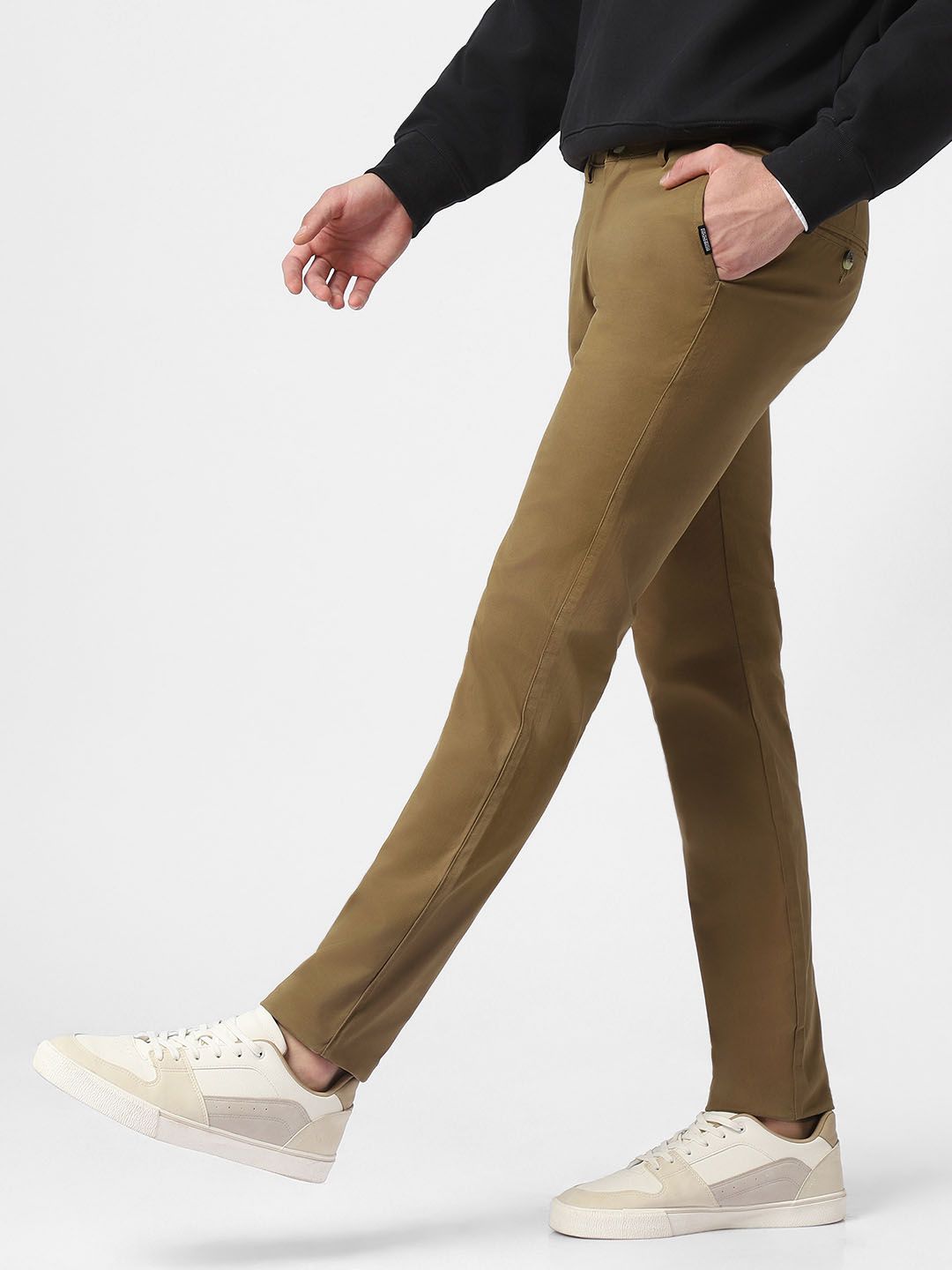 Urbano Fashion Men Khaki Brown Slim Fit Solid Regular Trousers