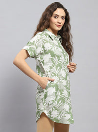 Monte Carlo Linen Shirt Collar Printed Tunic