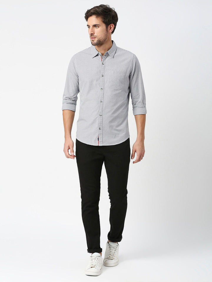 Thomas Scott Micro Checks Pure Cotton Slim Fit Casual Shirt