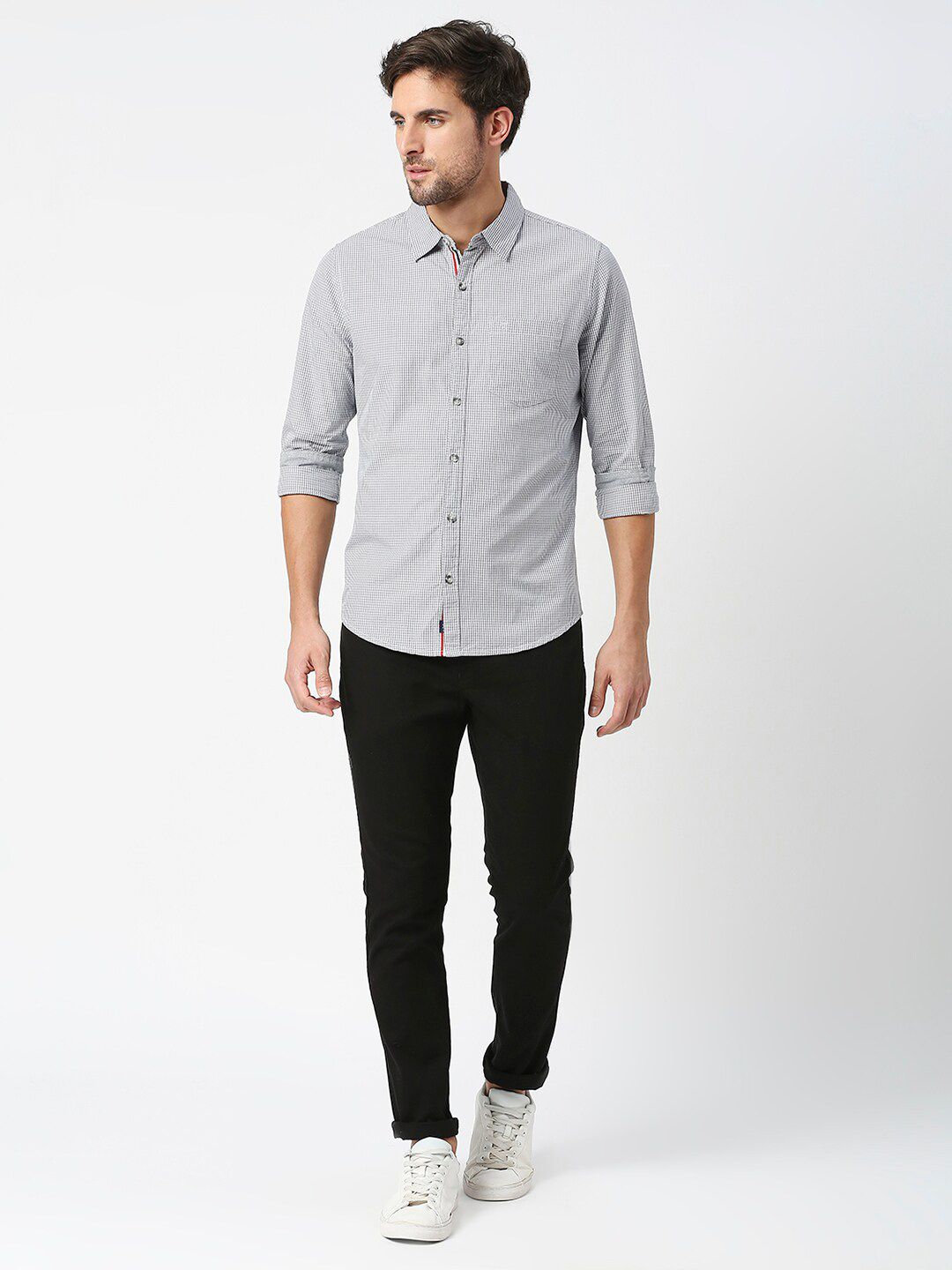 Thomas Scott Micro Checks Pure Cotton Slim Fit Casual Shirt