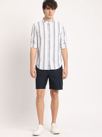 THE BEAR HOUSE Pure Cotton Striped Slim Fit Mandarin Collar Casual Shirt