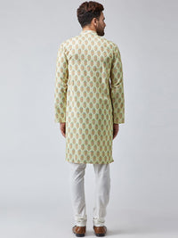 SOJANYA Men Lime Green Printed Straight Kurta
