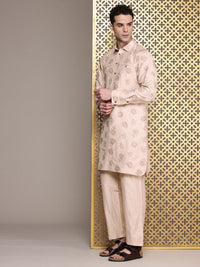 House of Pataudi Floral Printed Shirt Collar Jashn Kurta with Trousers