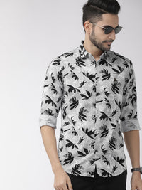 The Indian Garage Co Men Grey & Black Slim Fit Printed Casual Shirt