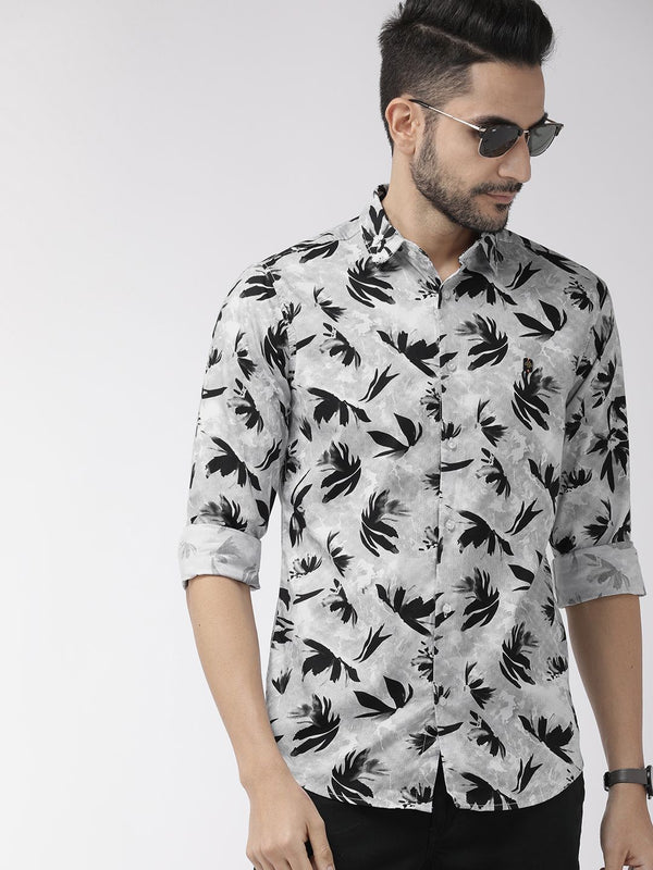 The Indian Garage Co Men Grey & Black Slim Fit Printed Casual Shirt