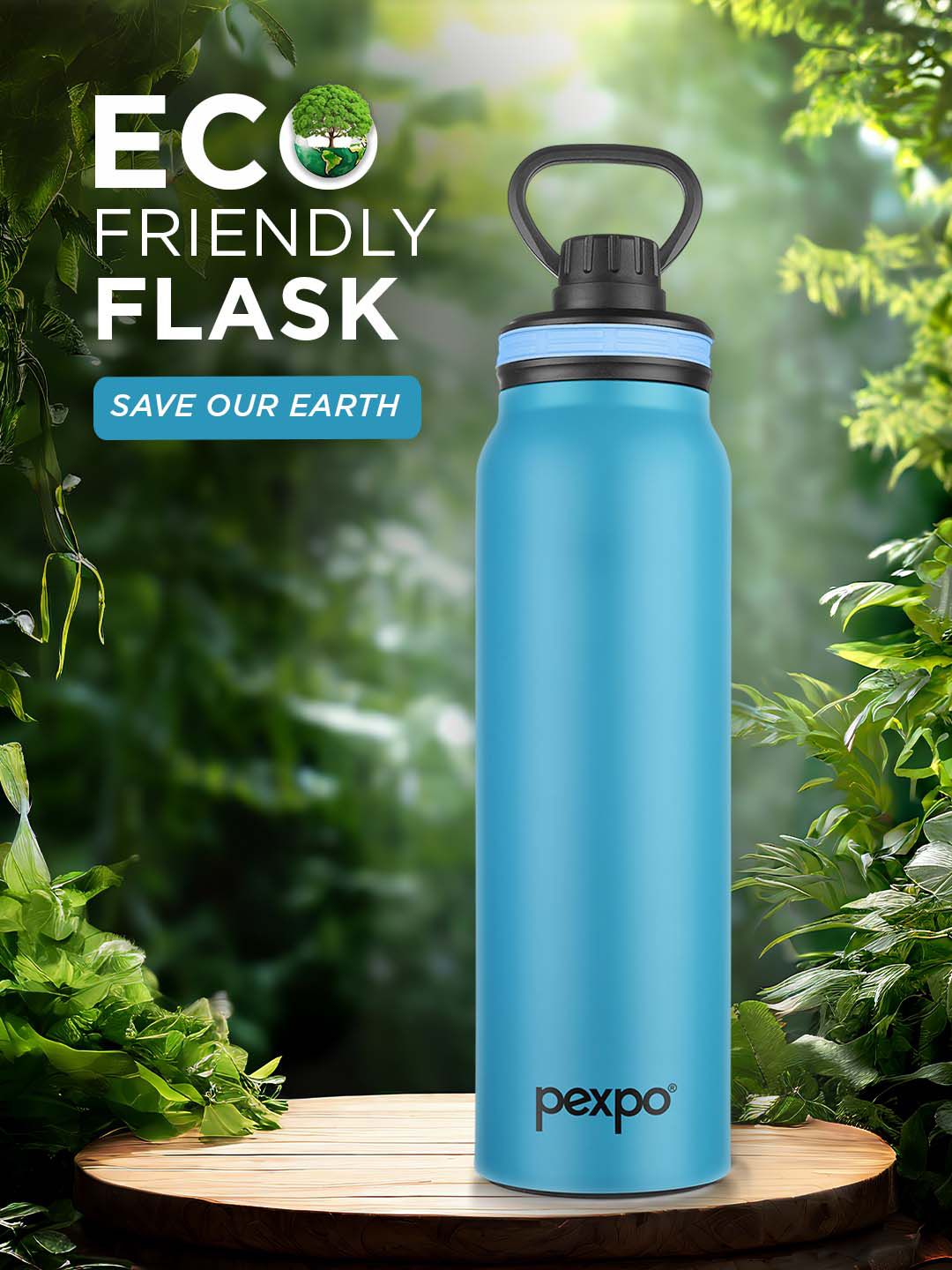 Pexpo Austin Blue Double wall Thermosteel Hot & Cold Blue Insulated Water Bottle 740ml