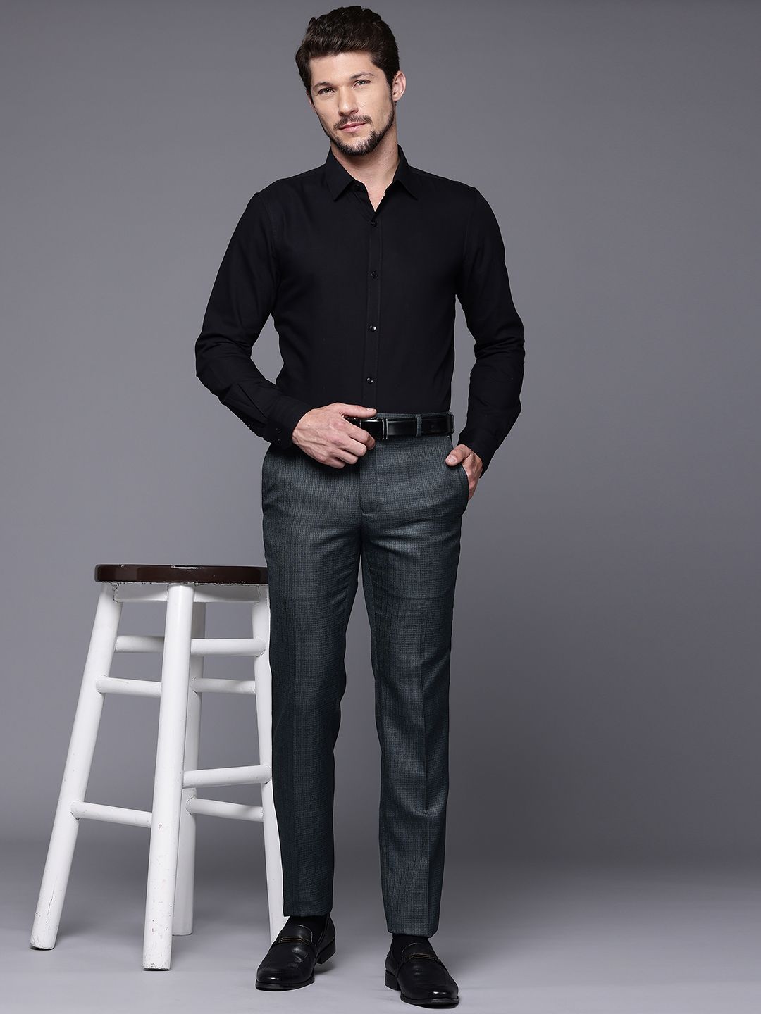 Raymond Men Textured Slim Fit Formal Trousers
