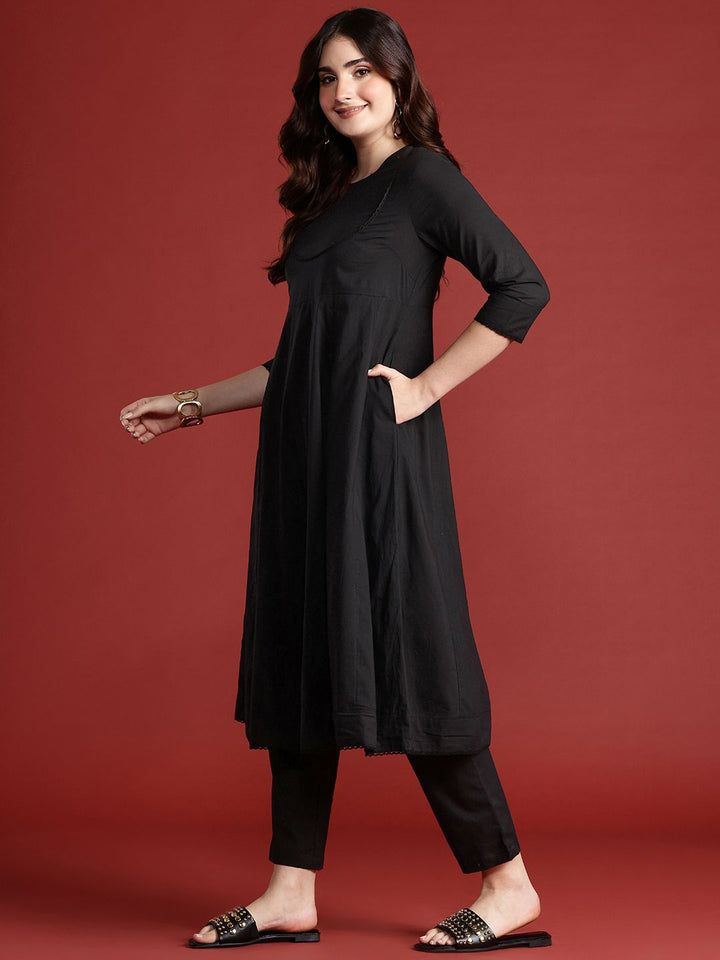 Anouk Panelled Kurta with Trousers & Dupatta