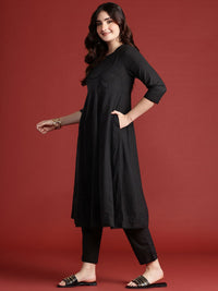 Anouk Panelled Kurta with Trousers & Dupatta