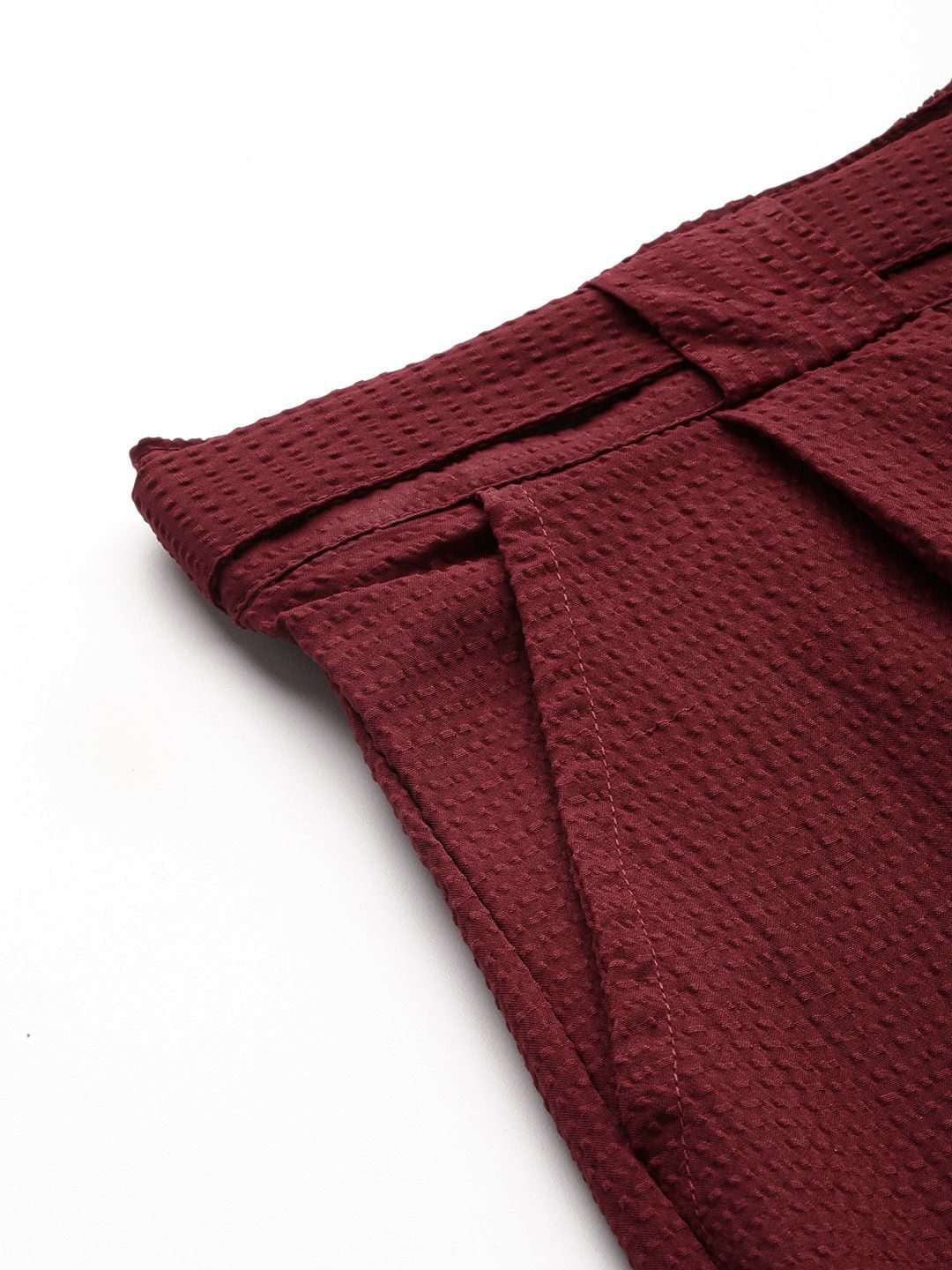 all about you Women Textured Pleated Trousers with Belt