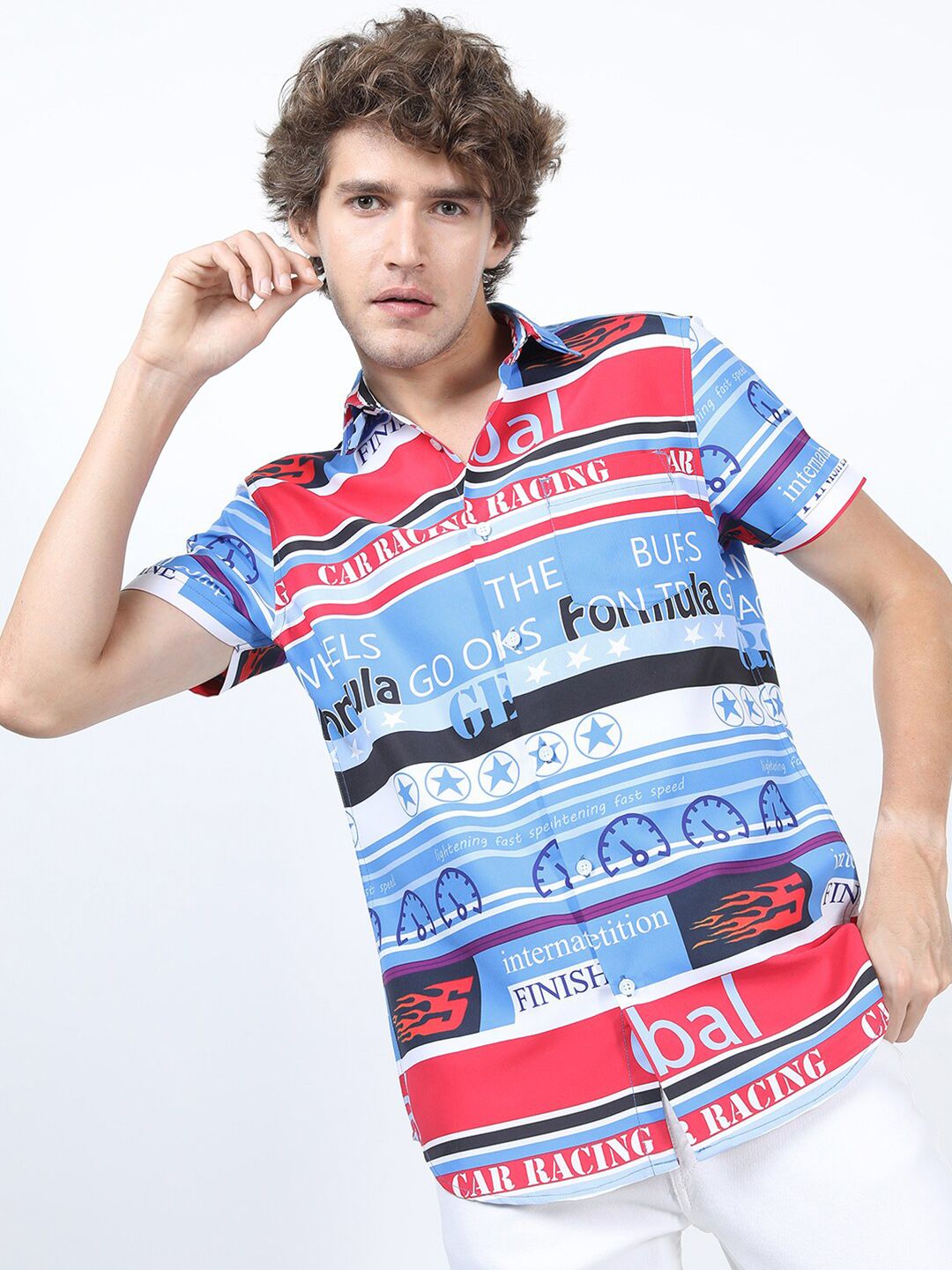 HIGHLANDER Men Blue Slim Fit Printed Casual Shirt