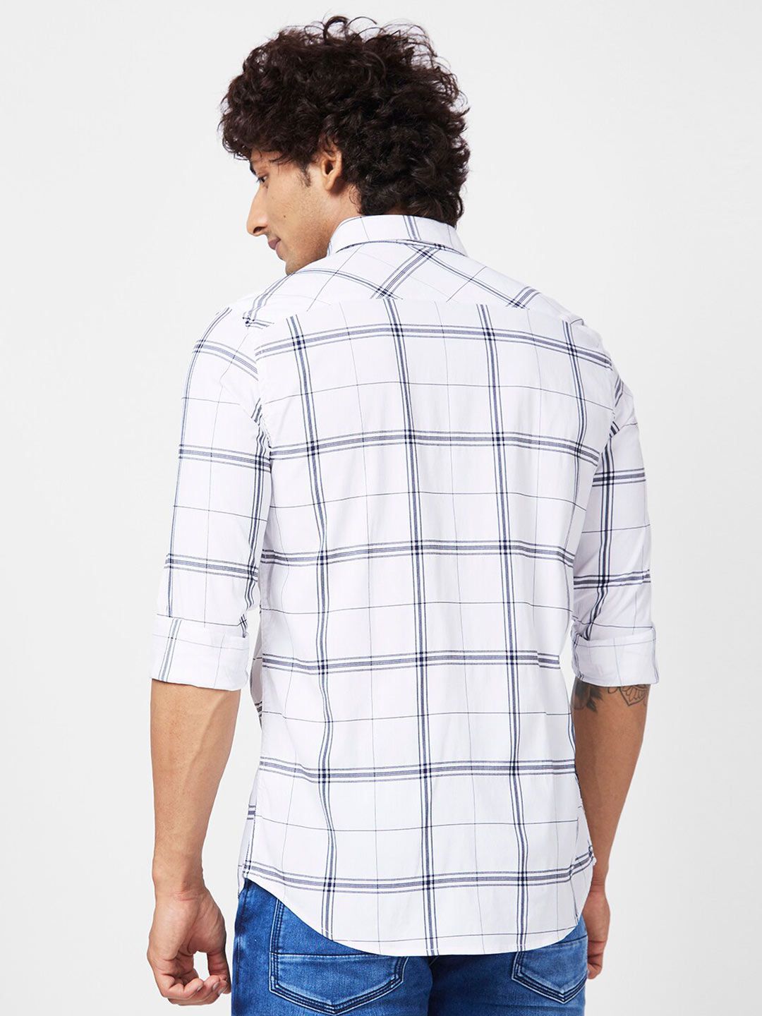 SPYKAR Slim Fit Windowpane Checked Button-Down Collar Cotton Casual Shirt