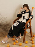 Indo Era Black Floral Printed V-Neck Sequinned A-Line Kurta With Salwar