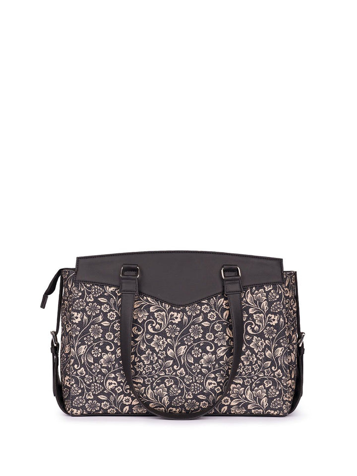 ZOUK Floral Printed Structured Jute Shoulder Bag