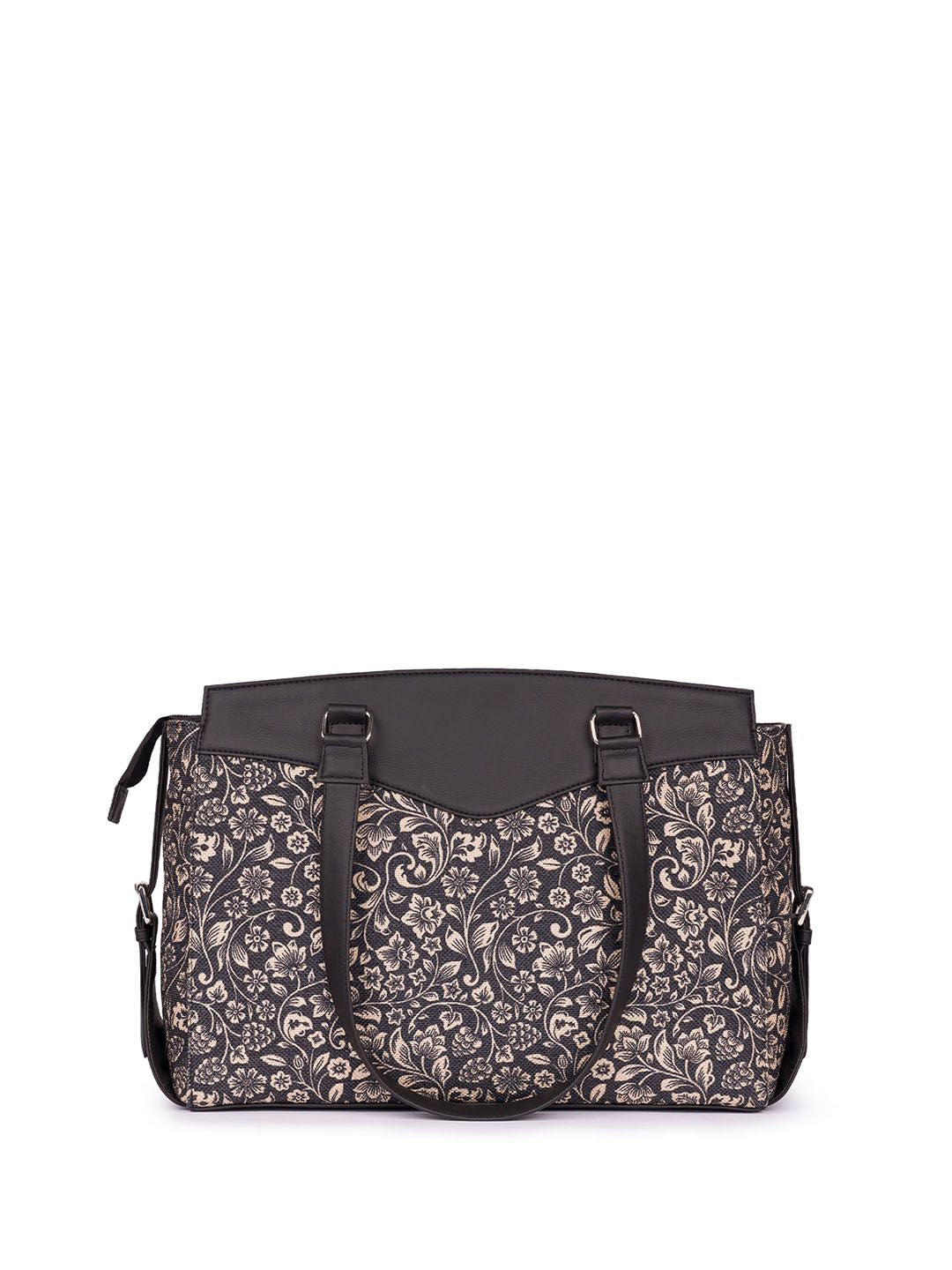ZOUK Floral Printed Structured Jute Shoulder Bag
