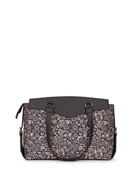 ZOUK Floral Printed Structured Jute Shoulder Bag