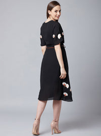 Athena Women Black Embroidered Wrap Dress