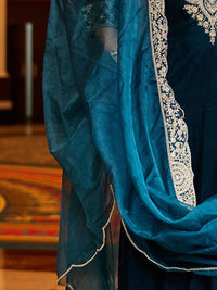 Indo Era Women Ethnic Motifs Embroidered Regular Velvet Kurta with Trousers & With Dupatta