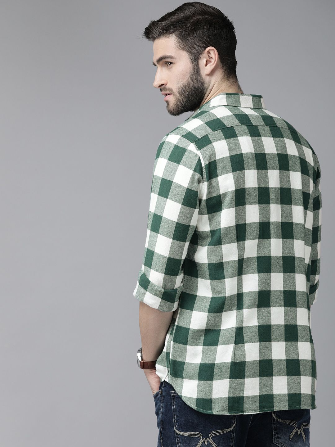 THE BEAR HOUSE Men Green Slim Fit Gingham Checks Checked Casual Shirt