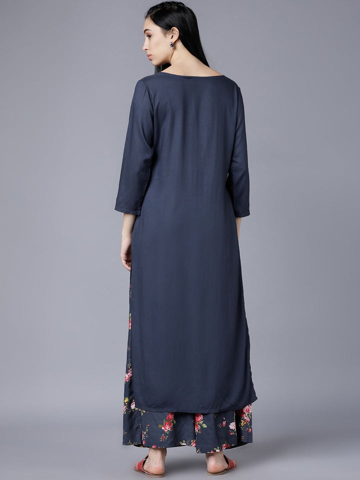 Vishudh Women Blue Floral Printed Regular Kurta with Palazzos