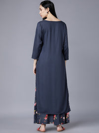 Vishudh Women Blue Floral Printed Regular Kurta with Palazzos