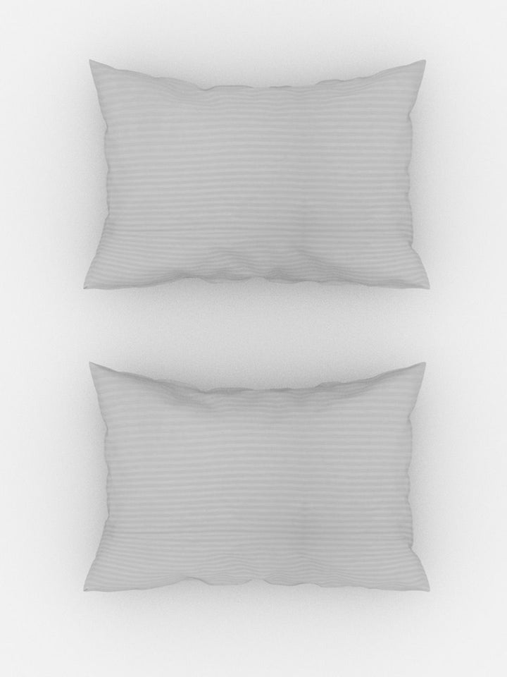 TEAL BY CHUMBAK Grey Striped Satin 210 TC Queen Bedsheet With 2 Pillow Covers