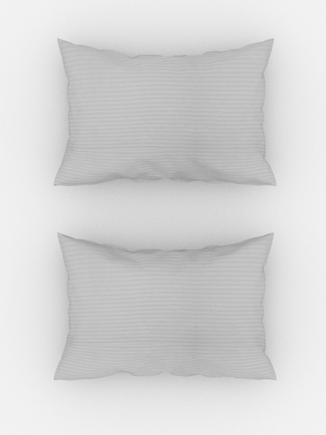 TEAL BY CHUMBAK Grey Striped Satin 210 TC Queen Bedsheet With 2 Pillow Covers