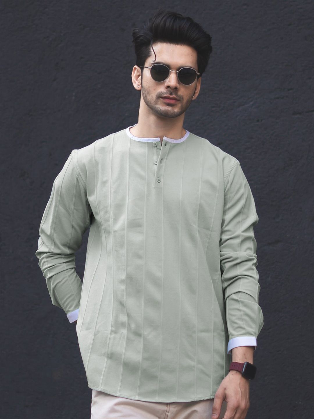 Powerlook India Slim Striped Henley Neck Casual Shirt