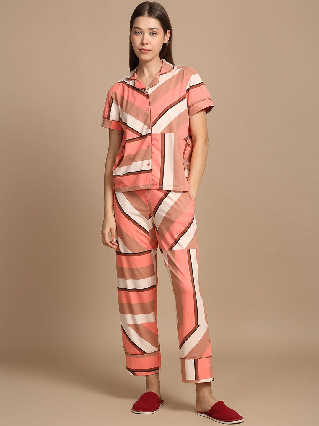 Sweet Dreams Women Striped Printed Night suit