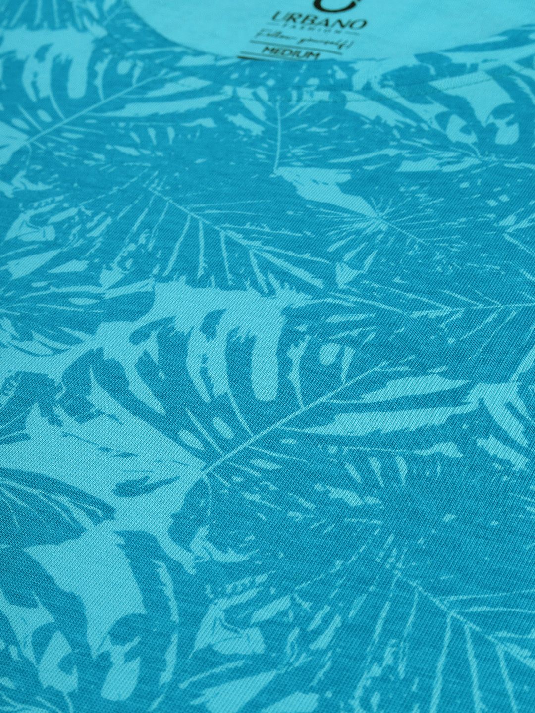 Urbano Fashion Men Turquoise Blue Floral Printed Tropical Slim Fit T-shirt