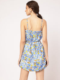 DressBerry Elegant Essence Printed Strappy Bow-Detail Mini Balloon Dress with Belt