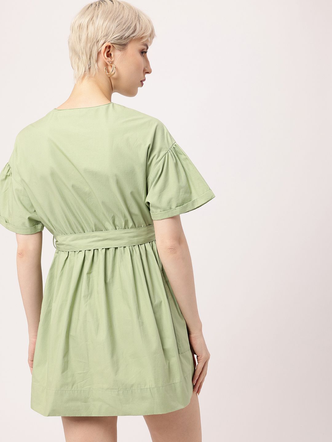 DressBerry Box Pockets A-Line Mini Dress With Fabric Belt