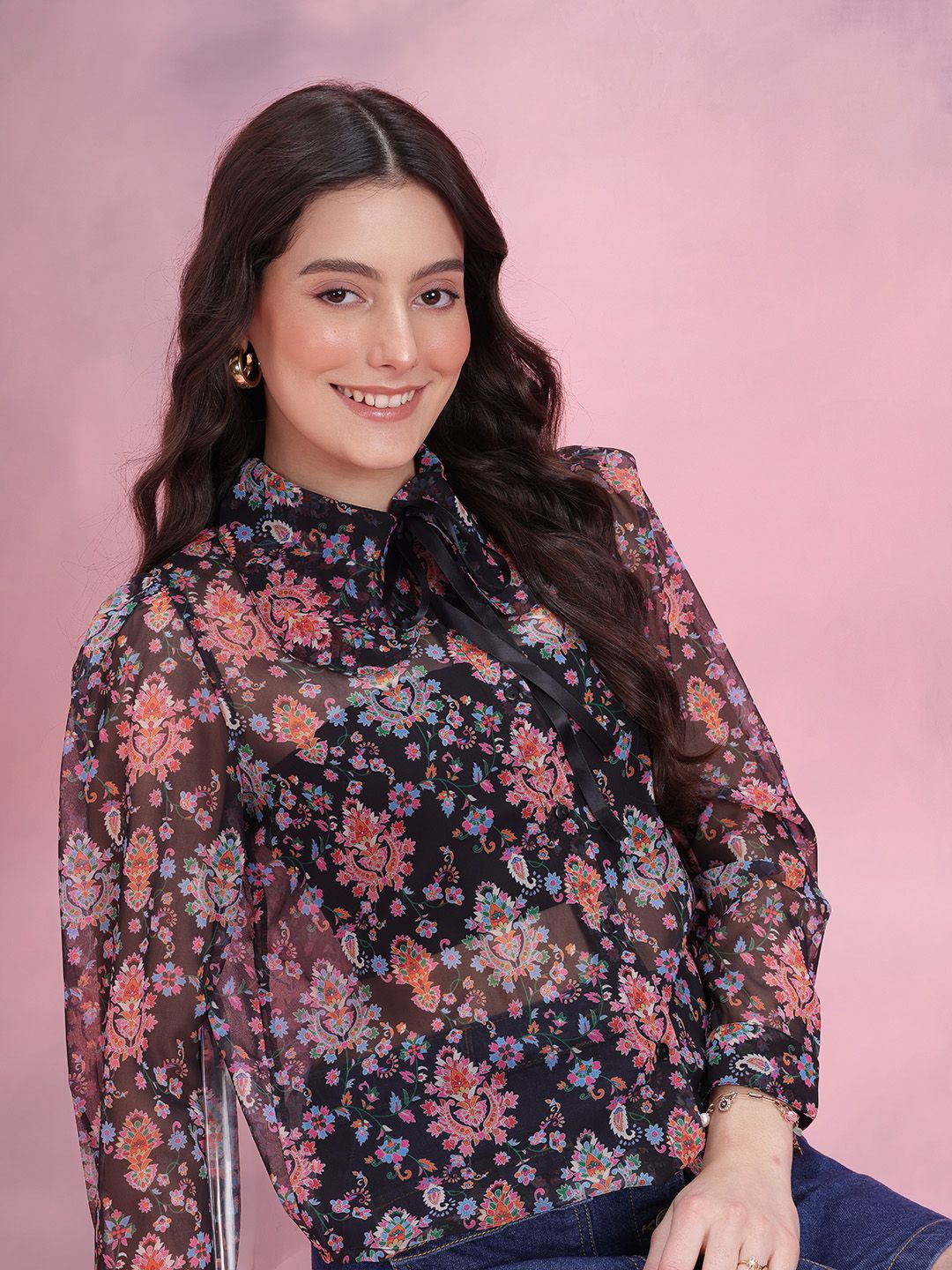 DressBerry Women Printed Semi Sheer Casual Shirt