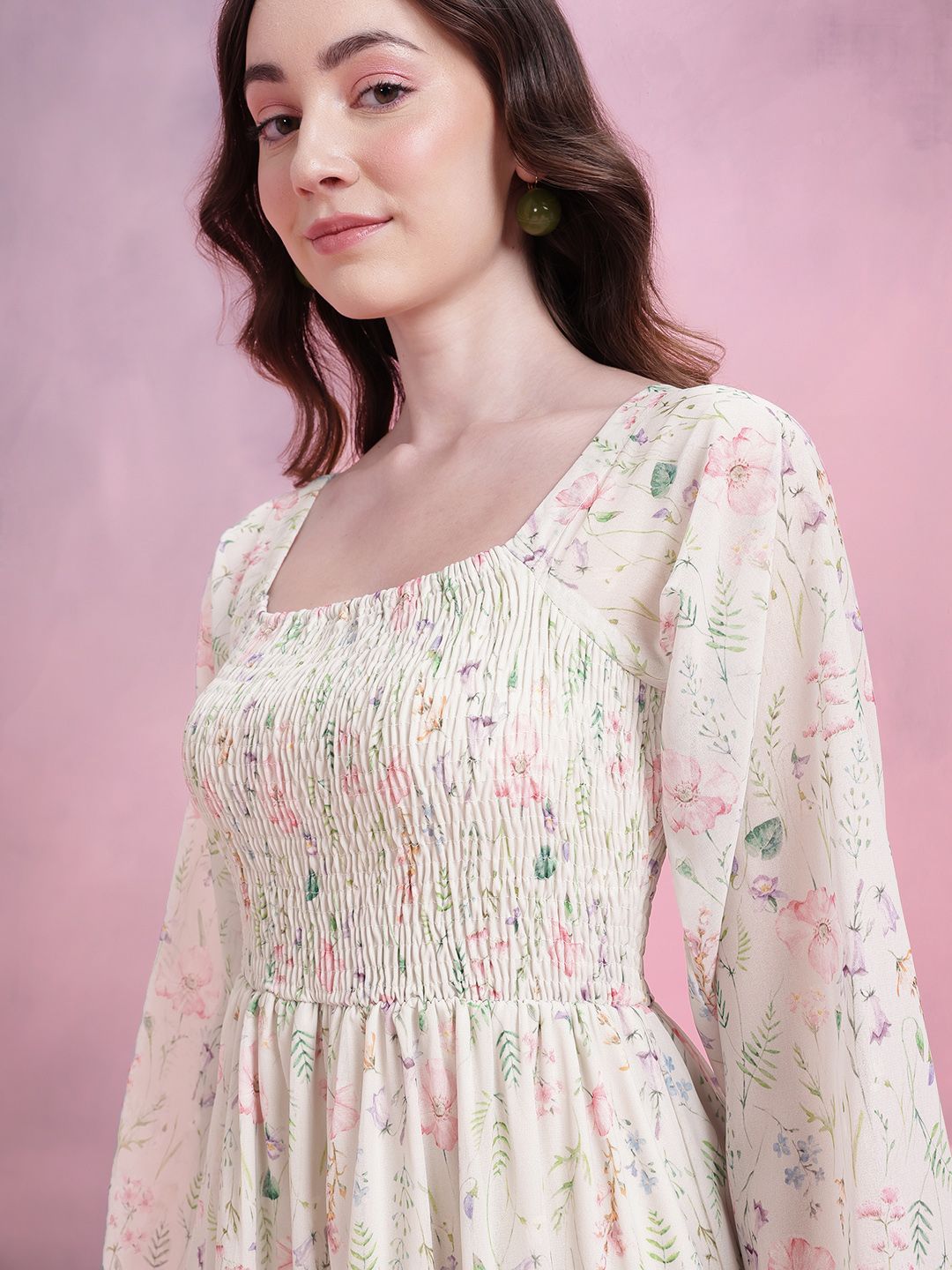DressBerry Floral Print Tiered A-Line Midi Dress